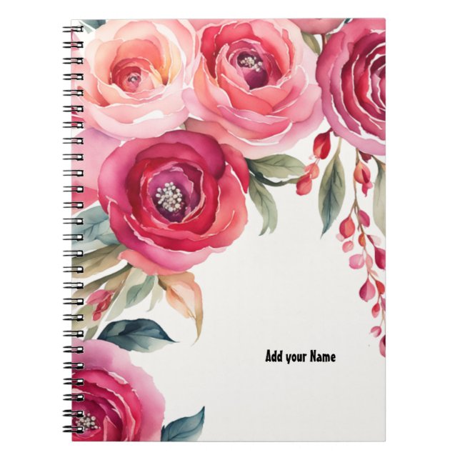 Espiral Caderno de Rosas Pintadas PERSONALIZÁVEL (Frente)