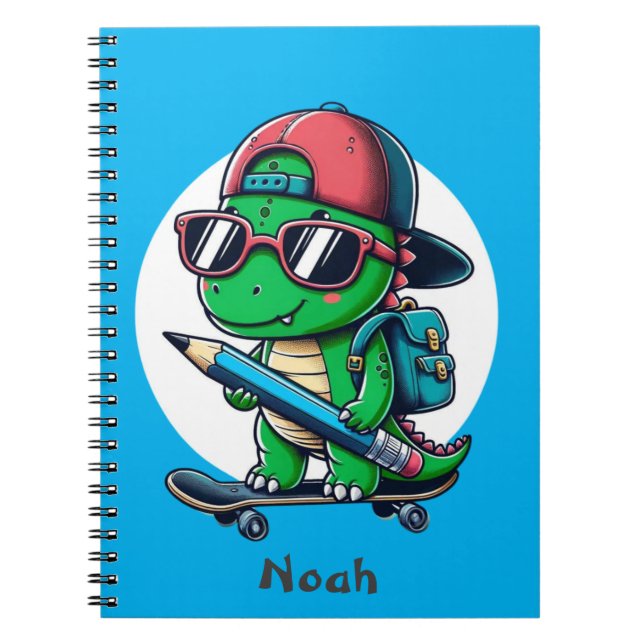 Espiral Caderno de skate de dinossauro personalizável para (Frente)