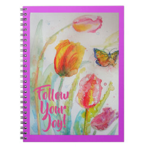 Espiral Caderno de Tulipas Rosas Florais Flores