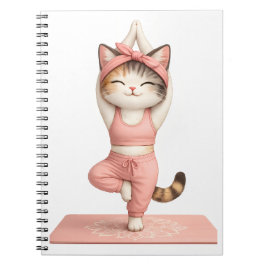 Espiral Caderno de Yoga de Gato Fofo – Gato Rosa Adorável 
