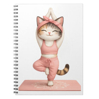 Espiral Caderno de Yoga de Gato Fofo – Gato Rosa Adorável 