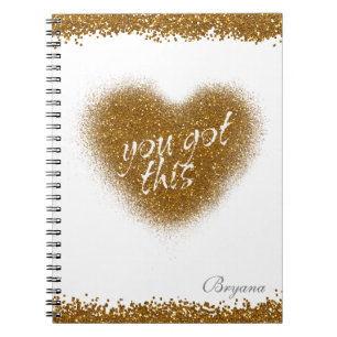 Espiral Caderno Diário Coração com Brilho Dourado VOCÊ CON