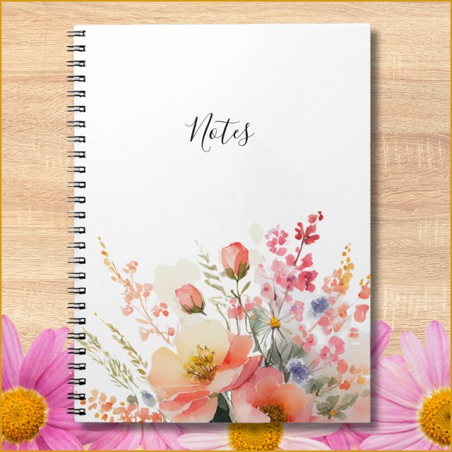 Espiral Caderno Diário Floral Minimalista Simples Para Ela (Customizable wildflower notebook is simple and so pretty!)