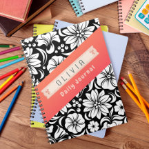 Caderno Diário Personalizado Preto e Branco Laranj