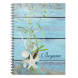 Espiral Caderno Diário Tropical Blue Wood Beach