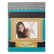 Caderno do Ano de Formatura Preto e Dourado Azul-V