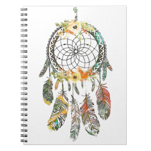 Espiral Caderno do apanhador de sonhos floral aquarela