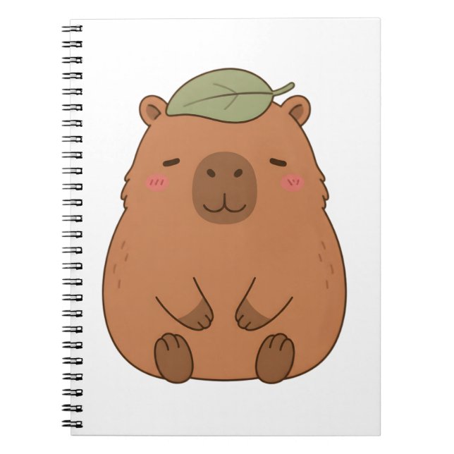 Espiral Caderno do Capivara Fofo com Folha Verde na Cabeça (Frente)