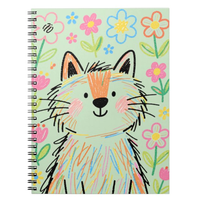 Espiral Caderno do Gato Rabiscado Verde (Frente)