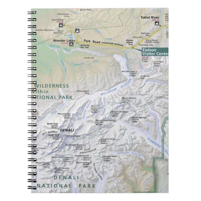 Espiral Caderno do mapa de Denali (Alaska) (Frente)
