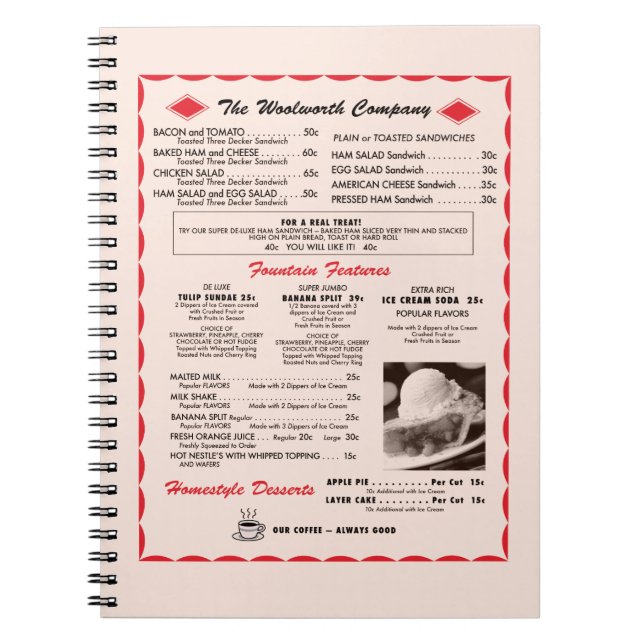 Espiral Caderno do menu de Woolworth (Frente)