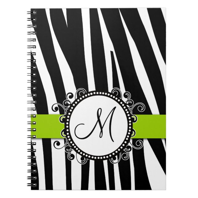 Espiral Caderno do verde do teste padrão da zebra do (Frente)