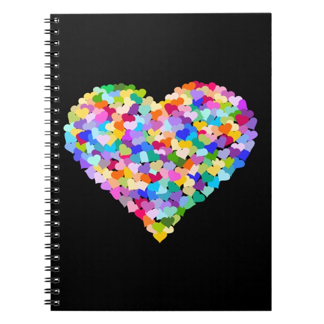 Espiral Caderno dos confetes do coração do arco-íris (Frente)