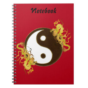 Espiral Caderno dourado de Yin Yang do dragão