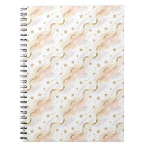 Espiral Caderno Elegante Aquarela Tons Rosa e Estrelas Dou