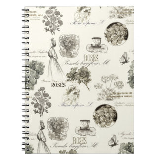 Espiral Caderno elegante com padrão floral vintage