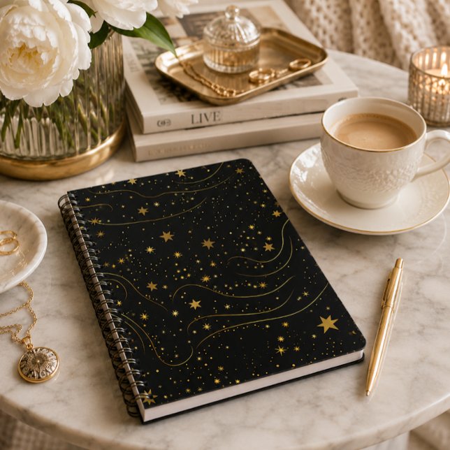 Espiral Caderno Elegante Noite Estrelada Dourada (Criador carregado)
