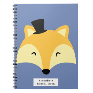 Espiral caderno escolar diário de menino raposa azul