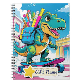 Espiral Caderno Escolar Dinossauro Editável – Skateboard