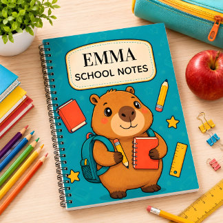 Espiral Caderno Escolar Personalizado de Capivara para Cri