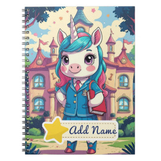 Espiral Caderno Escolar Unicórnio Editável – Uniforme Azul