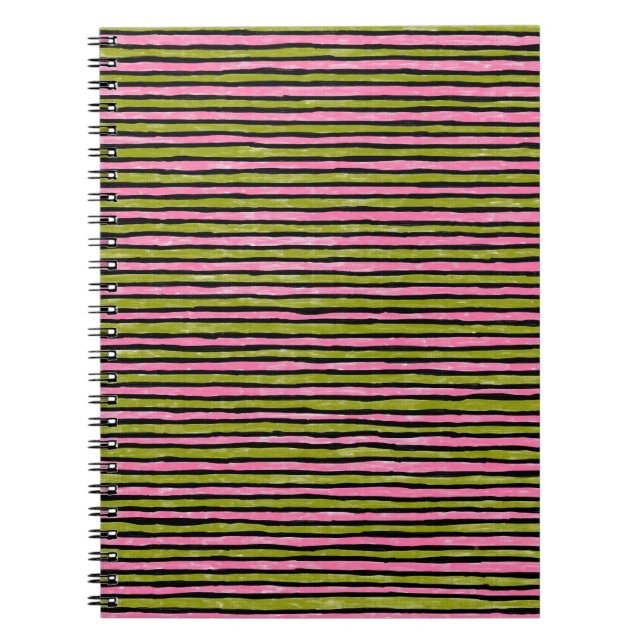 Espiral Caderno Espiral, Listras Pintadas Rosa e Chartreus (Frente)