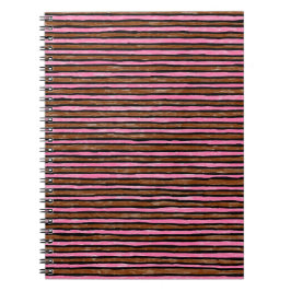 Espiral Caderno Espiral, Listras Pintadas Rosa e Marrom
