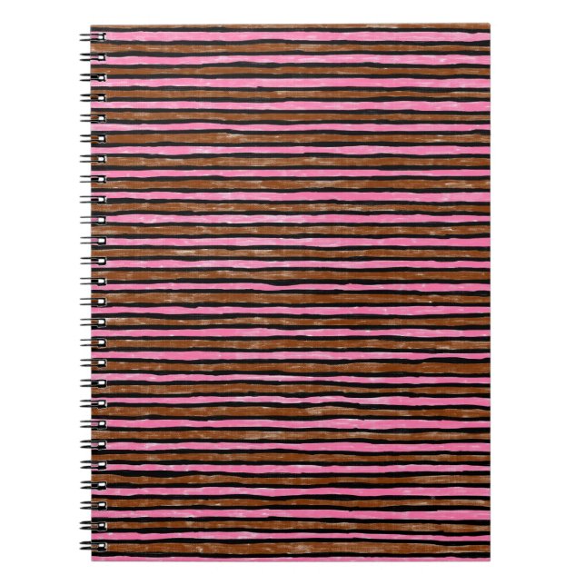 Espiral Caderno Espiral, Listras Pintadas Rosa e Marrom (Frente)