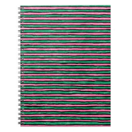 Espiral Caderno Espiral, Listras Pintadas Rosa e Verde