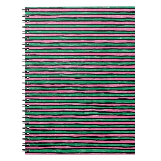 Espiral Caderno Espiral, Listras Pintadas Rosa e Verde (Frente)