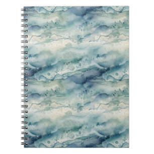 Espiral Caderno Estético de Aquarela Abstrata do Oceano Az