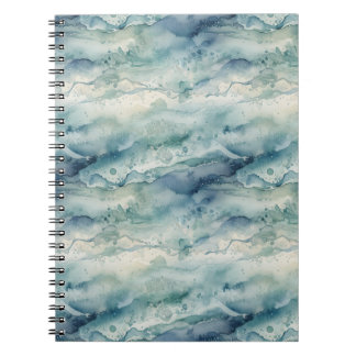 Espiral Caderno Estético de Aquarela Abstrata do Oceano Az