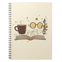 Espiral Caderno Estético de Café de Leitura Aconchegante