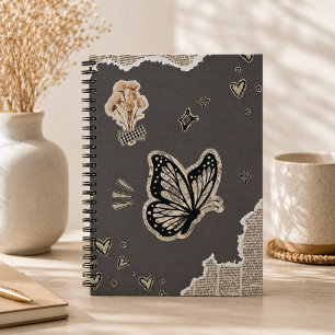 Espiral Caderno Estético de Colagem de Borboleta Vintage