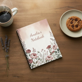 Espiral Caderno Estético de Flor Silvestre Rosa Corado