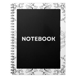 Espiral Caderno Estético Floral Preto e Branco Bonito
