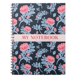 Espiral Caderno Estético Floral Rosa Bonito e Azul Céu