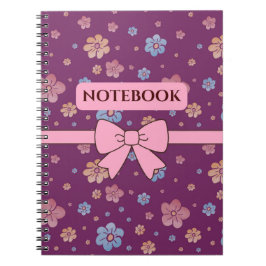Espiral Caderno Estético Floral Rosa e Roxo Bonito