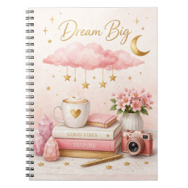Espiral Caderno Estético Sonhe Grande 💖 Diário Rosa Fofo