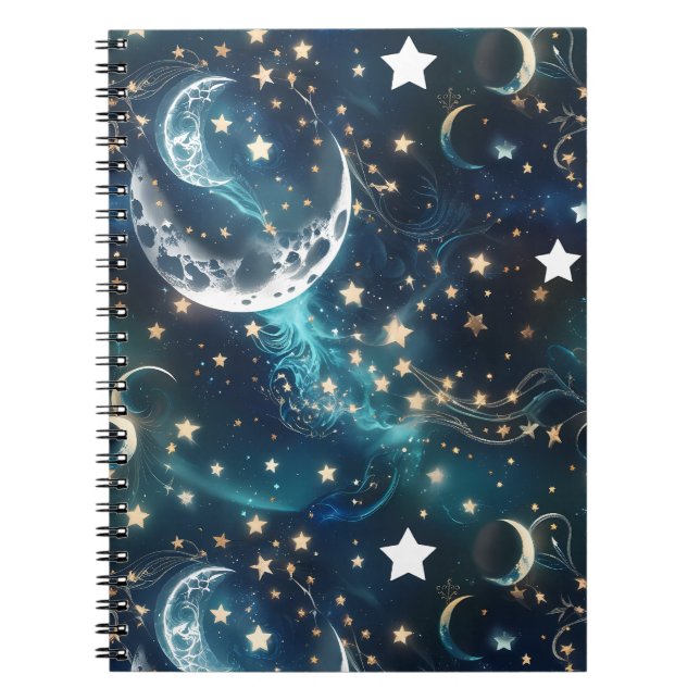 Espiral Caderno – Fases da Lua Celestial Azul Gelo Luxo (Frente)