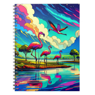Espiral Caderno Flamingo do Lago Estrelado