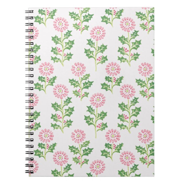 Espiral Caderno Flor de Margarida Rosa e Azevinho Branco B (Frente)