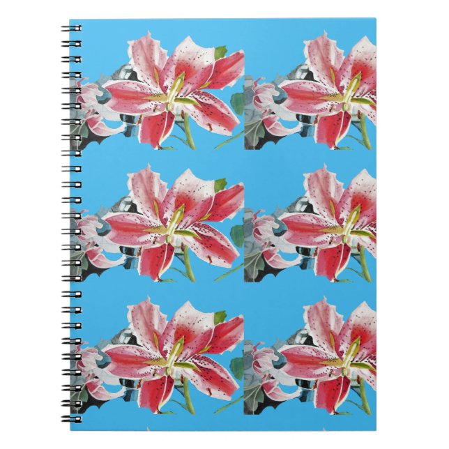Espiral Caderno Flor Floral Flores Lírio Azul (Frente)