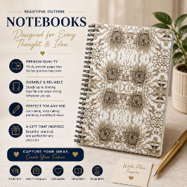 Espiral Caderno Floral Bege Elegante