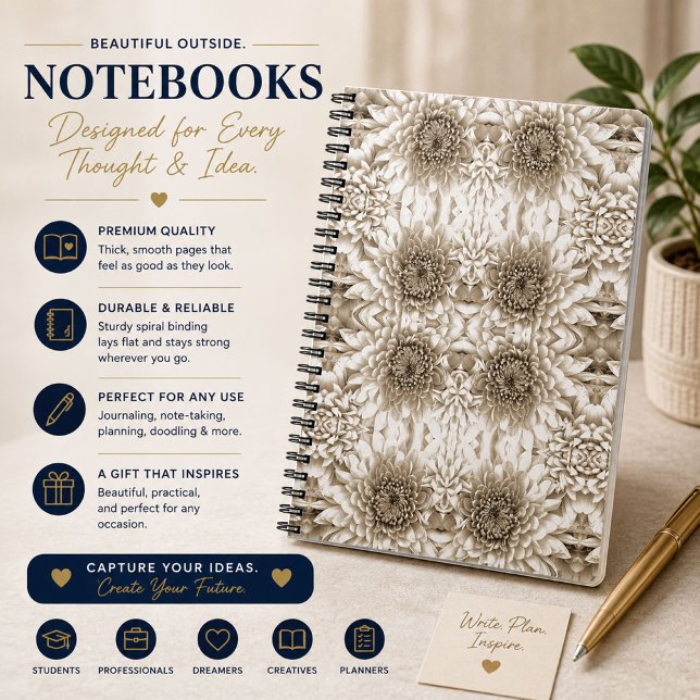 Espiral Caderno Floral Bege Elegante (Criador carregado)