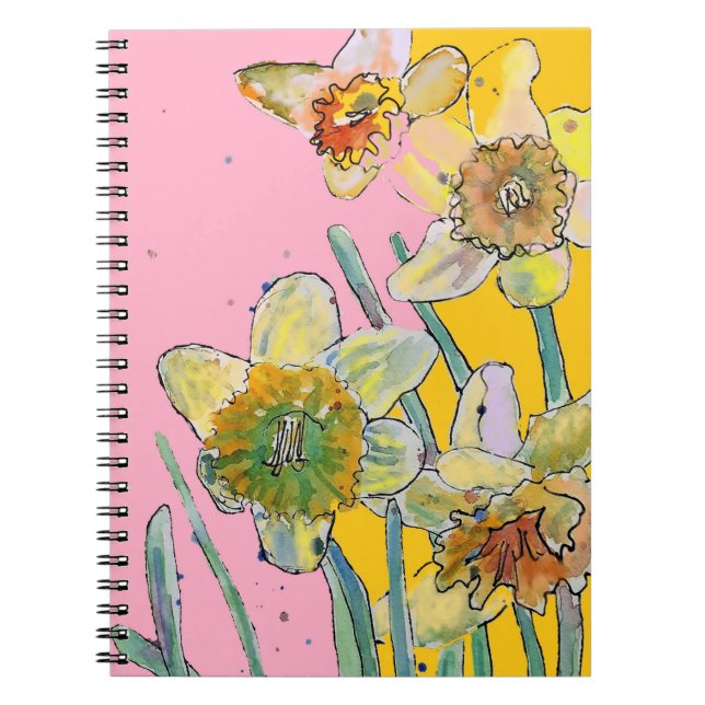 Espiral Caderno Floral de Aquarela de Narciso (Frente)