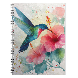 Espiral Caderno Floral de Beija-flor Tropical em Aquarela