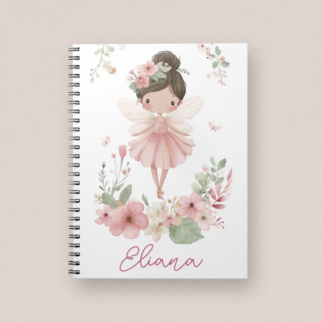 Espiral Caderno Floral de Fada com Nome Personalizado para (Criador carregado)