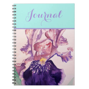 Espiral Caderno Floral de Íris Roxa com Aquarela