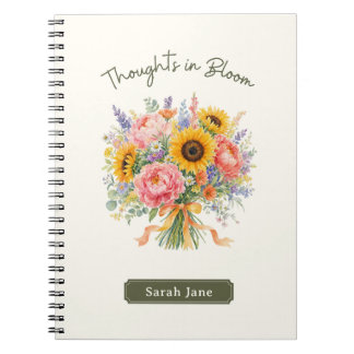Espiral Caderno Floral de Pensamentos Personalizados em Fl